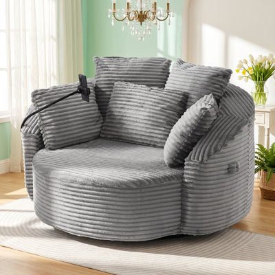 Fauteuil demi-tonneau pivotant en velours côtelé l 55,9 po x P 55,9 po x H 26,8 po Haven