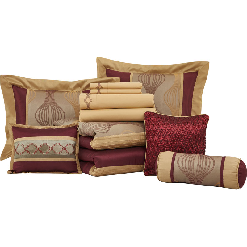 King Wine Gold Microfiber 15-Piece Comforter Set