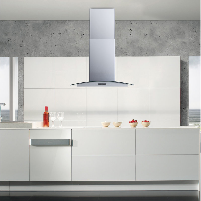 30" Stainless Steel Convertible Island Range Hood with Glass Canopy