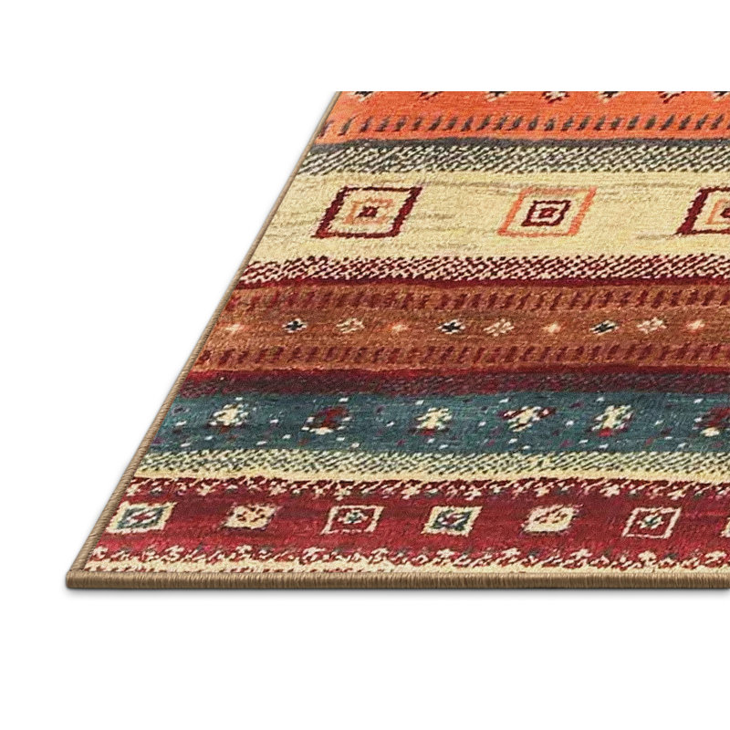 Tapis contemporain brun / rouge / jaune, Rectangle 2 pi x 3 pi