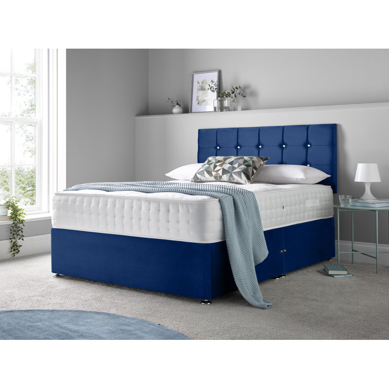Adarah Divan Bed Set, Blue, Kingsize (5'), No Drawers