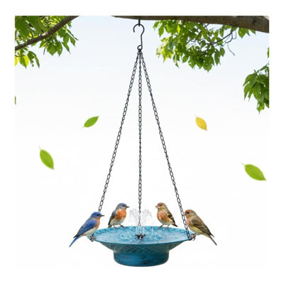 12.6" Hanging Bird Bath With Solar Fountain, Solar Bird Bath Fountains, Hanging Bird Baths For Outdoors, Hummingbird Fountain, Bird Bath Fountains Solar Power For Garden Patio Decor, Blue