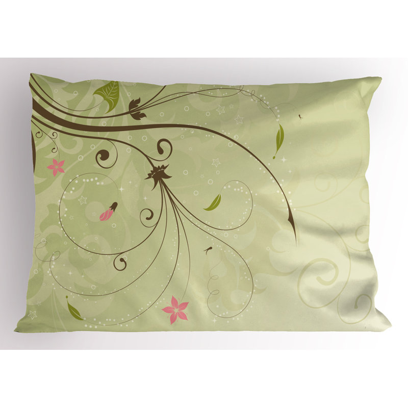 Pale Green and Brown Floral Microfiber Pillow Sham Set