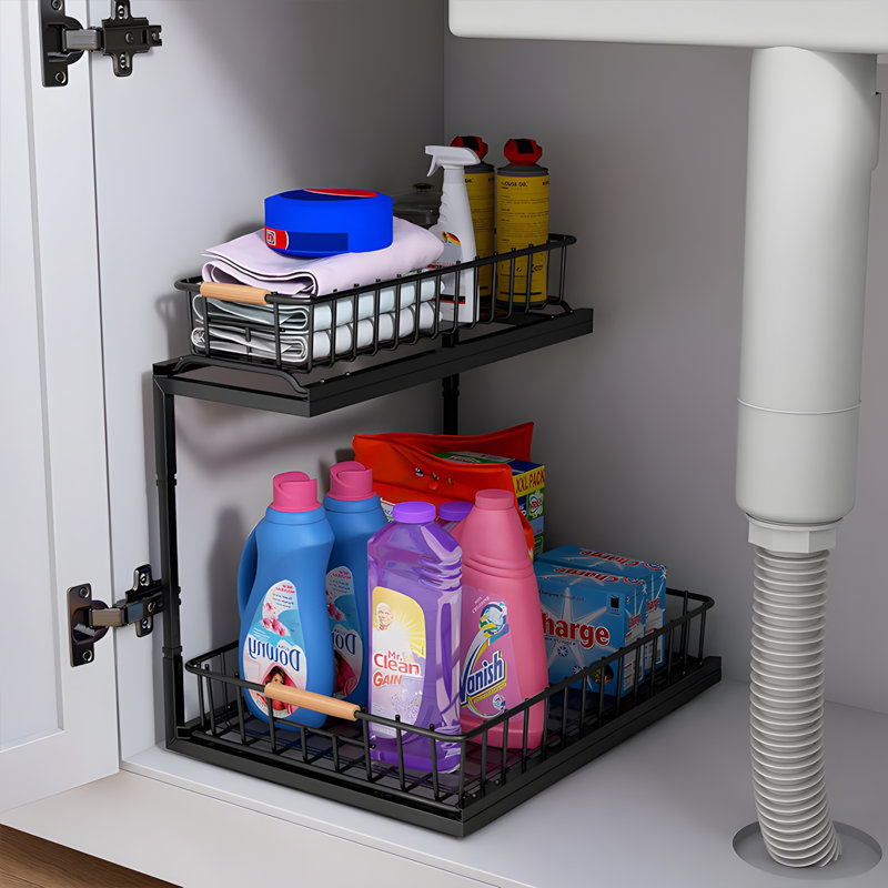 Double organisateur d'évier de cuisine double avec paniers de rangement multifonctionnels pour la salle de bain et la cuisine