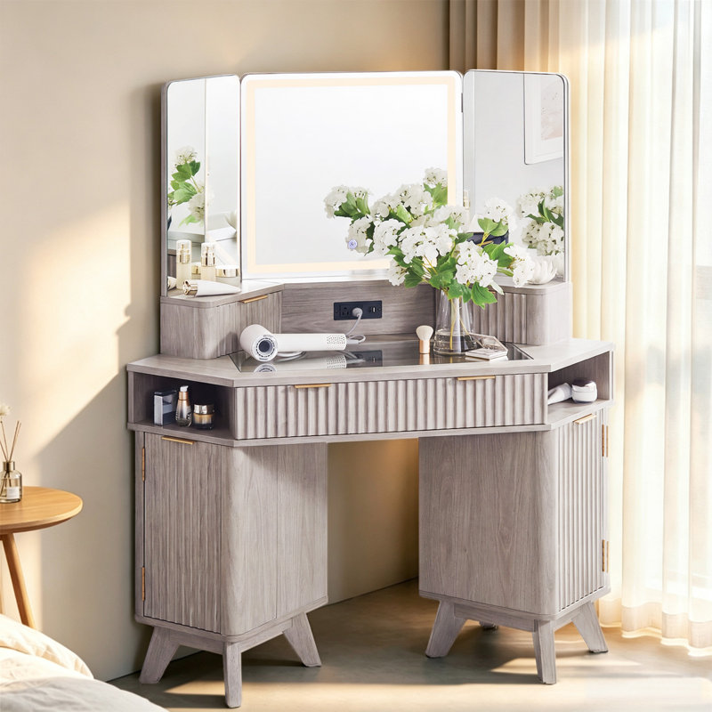 Meuble-lavabo de coin cannelé l 47,3 po, Ivory