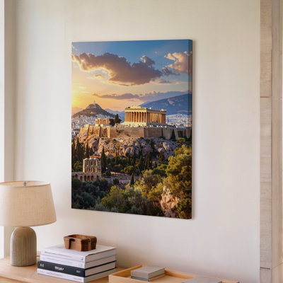 Wall Art Canvas Golden Hour Acropolis Canvaspanoramic View Of Athens And Parthenon Ready To Hang Gallery Wrapped Home Decor Modern Design