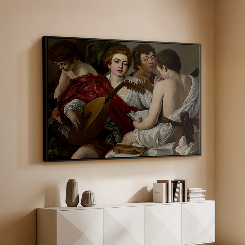 Les Musiciens, c. 1595 - Toile tendue avec châssis Caravaggio, 26 x 40, Noir