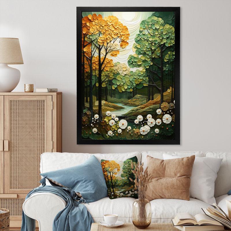 «Orange Orange Trees Canopy Patchwork V», reproduction sur toile, H 20 po x l 12 po x P 1 po, Cadre photo noir