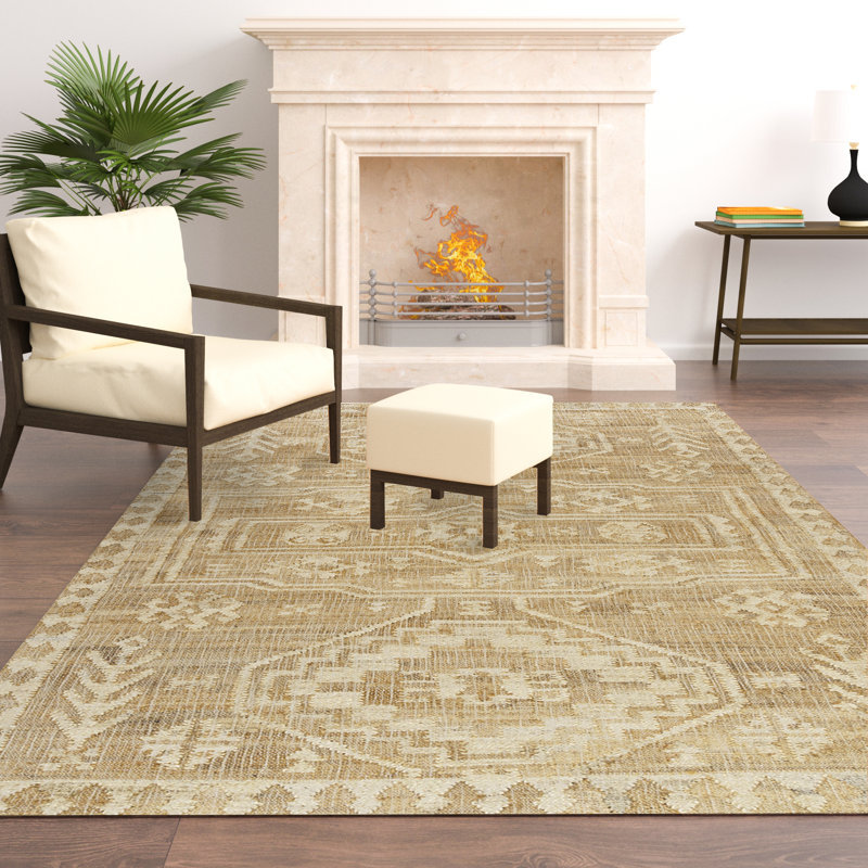 Natural Beige /Ivory Traditional Medallion Hand-Woven Indoor Area Rug, Rectangle 7'9" x 9'9"