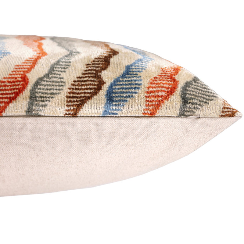 Coussin en velours fait à la main - Motif zigzag terre (16 x 24)