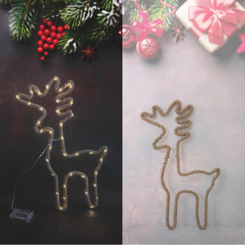 31 x 50cm Standing Reindeer Silhouette LED Hemp Rope Lights, Warm White Battery Operated Christmas Decoration for Home and Garden