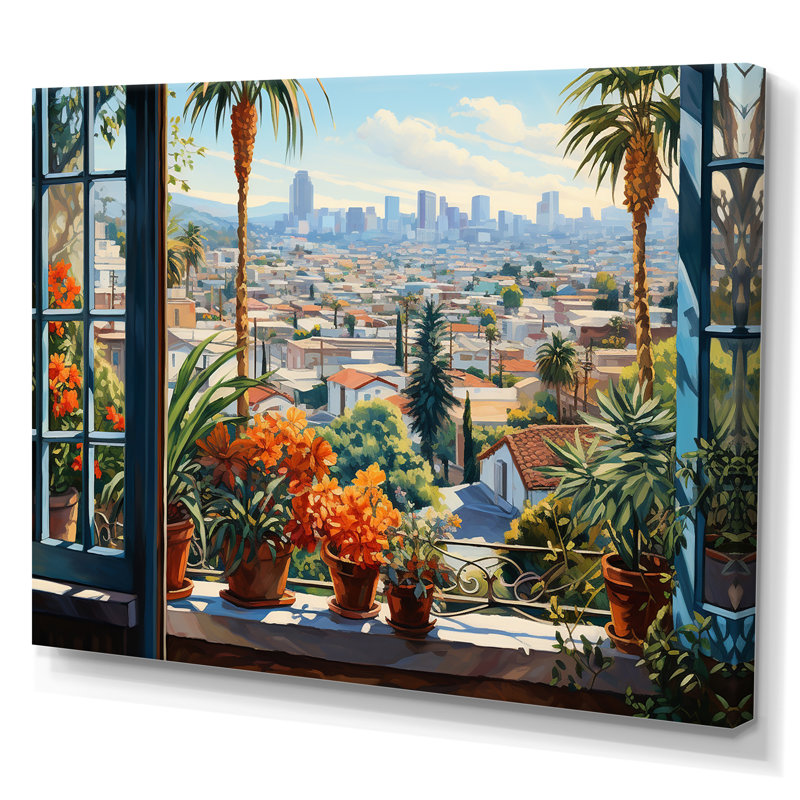 Los Angeles Window View 5 - Los Angeles, art mural, Toile tendue, H 20 po x l 12 po x P 1 po