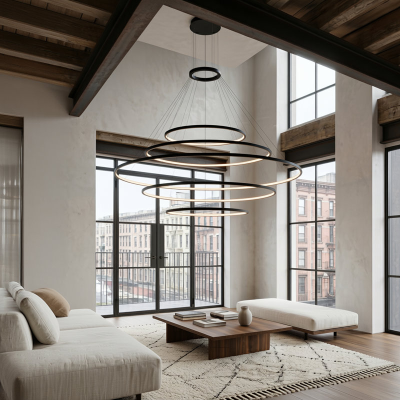 Circular 5 - Light LED Chandelier, Black, 3000K, Black