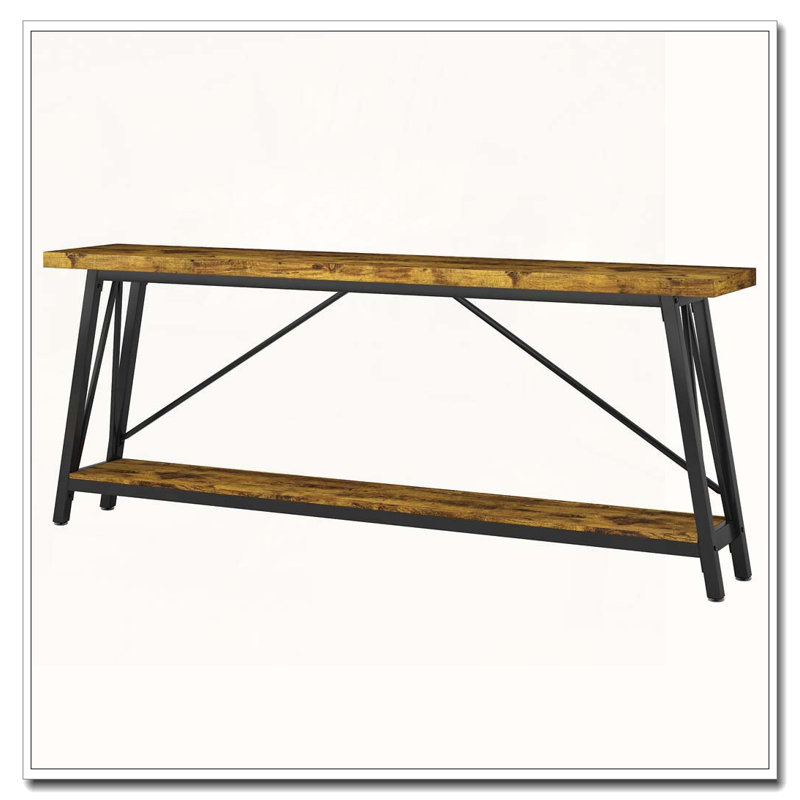 Industrial Extra-Long Console Table for Hallway Living Room, Rustic Brown