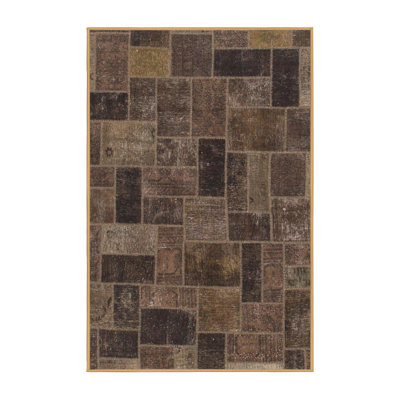 Tapis géométrique brun / gris tissé à la machine