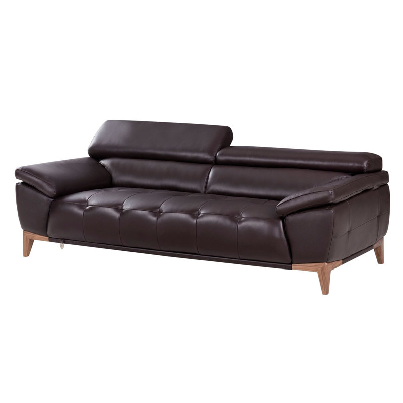 Canapé à accoudoirs coussinés en cuir véritable 87 po, Cuir véritable chocolat noir