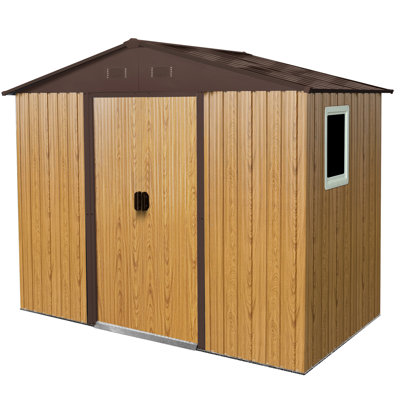8 Ft X 4 Outdoor Metal Shed In Coffee. Stable, With Painting. Has Lockable Door, Window & Ventilation System Coffee 8X4 Storage For Lawn. Galvanized Steel Panels. Better