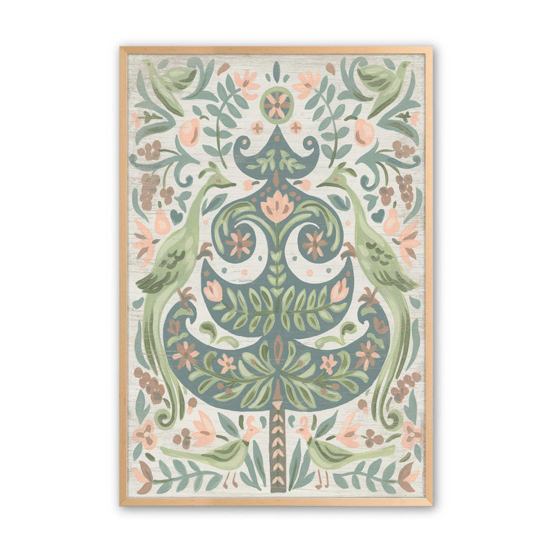 Arbre de Noël floral Folk I, Érable brut encadré, H 25 po x l 19 po