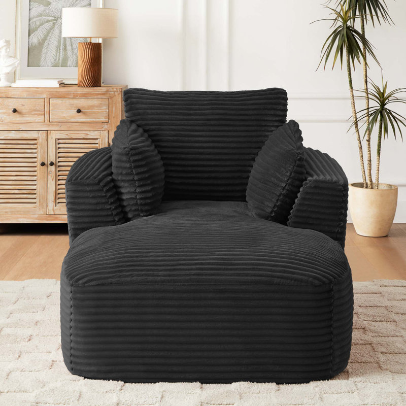Fauteuil d'appoint méridienne en velours côtelé rayé de 115 cm, canapé-lit une place compressible, Noir