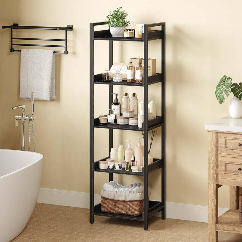 5 Tier Narrow Corner Bookshelf, Wooden Display and Storage, Black