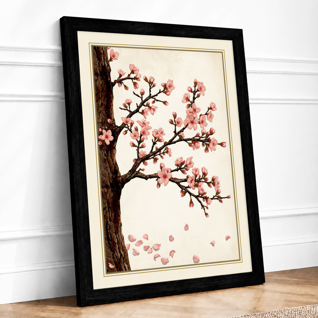 Cherry Blossom Branch Japandi - Framed Print
