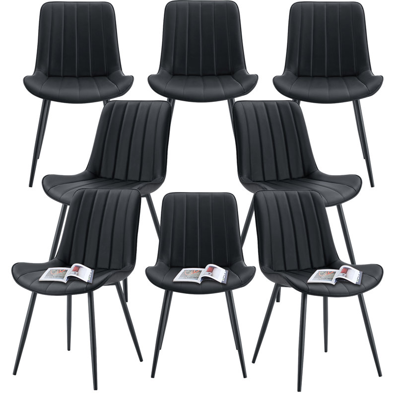 Smooth Line Design Extended Seat Cushion PU Dining Chair (Set of 8), Black