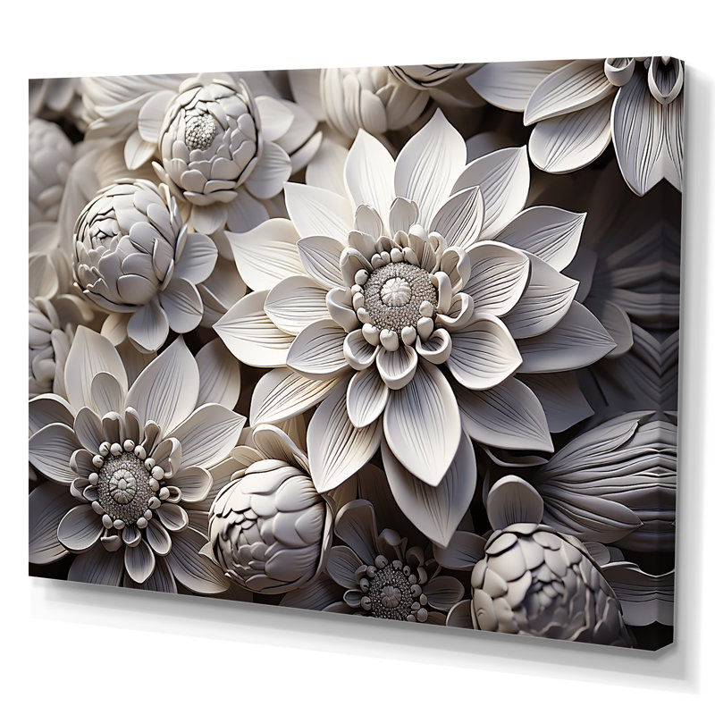 Représentation transparente de zinnias blancs I sur toile, H 12 po x l 20 po x P 1 po, Toile tendue