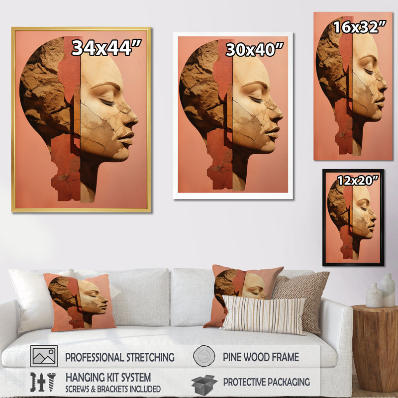 Portrait d'une femme ciselée, rose, collage sur toile, H 32 po x l 16 po x P 1 po, Toile tendue