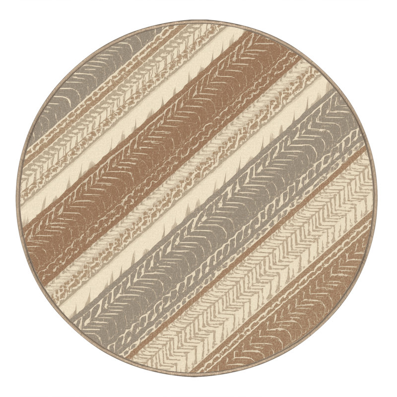 Soft Plush Eiler Cottage Americana Striped Area Rug in Brown – Beige Binding, 7' Round