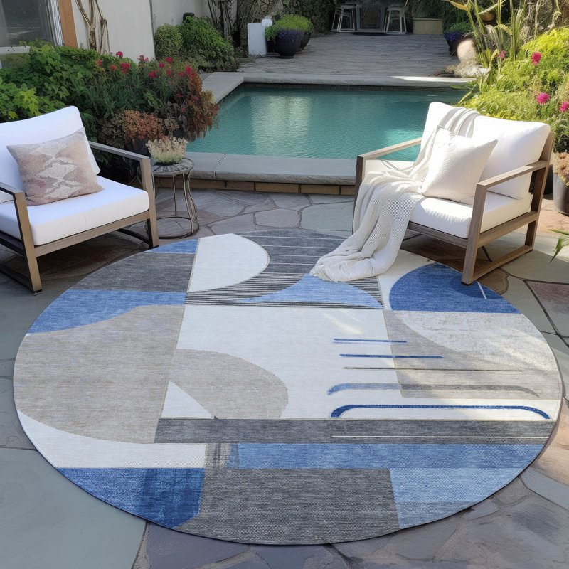 Tapis d'intérieur / extérieur bleu Daeira , 8 pi x 8 pi
