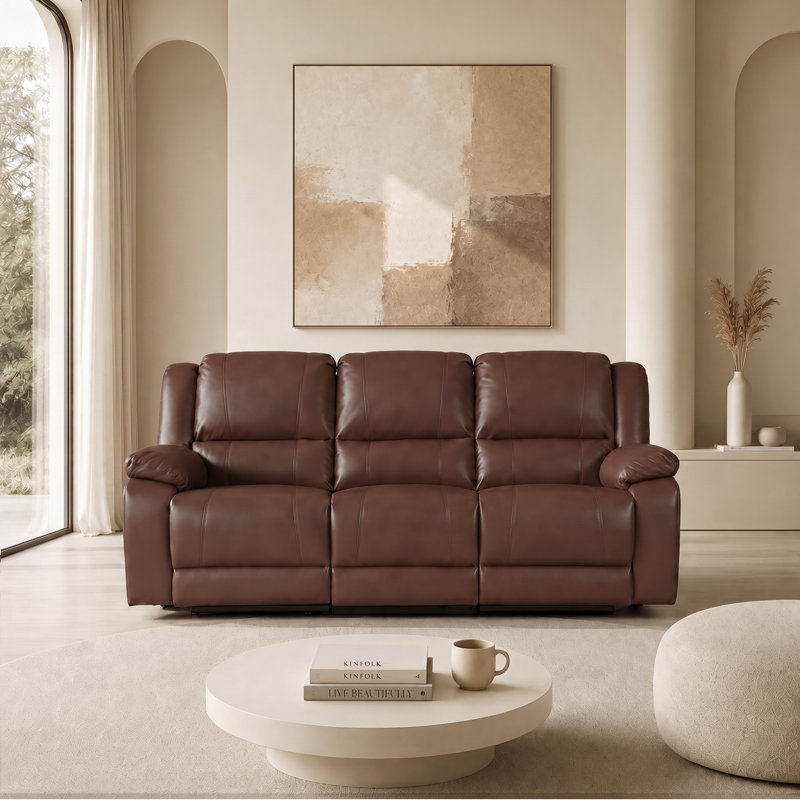Canapé inclinable manuel de 81,5 po de largeur avec accoudoirs coussinés, Reddish Brown