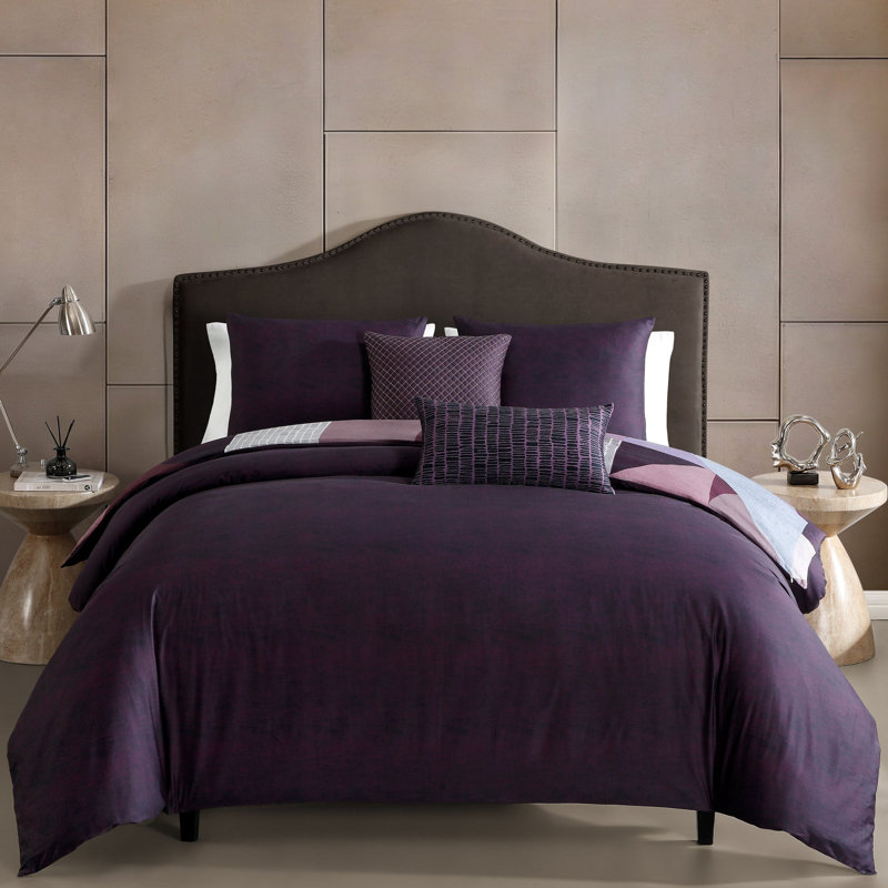 Ensemble d'édredon réversible 100% satin de coton Bebejan Orchid Matrix, Grand lit