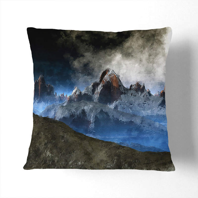 Moon Over The Mountain Tops Painting Square Throw Cushion, White, 40cm H x 40cm W x 15cm D