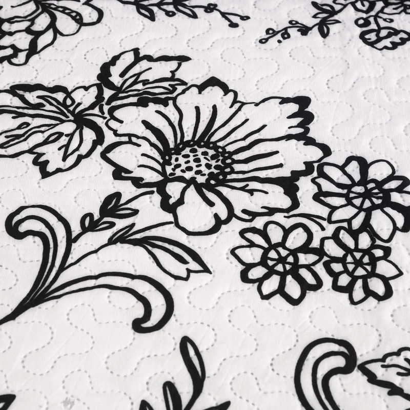 White Floral Microfiber Reversible Full Quilt Set