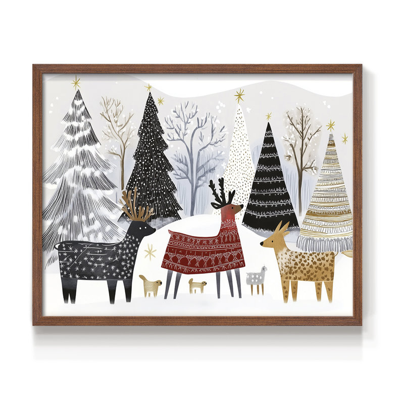 Chirstmas Art-CXLVI -Framed Print - Restickable, H 11 po x l 14 po, Noyer