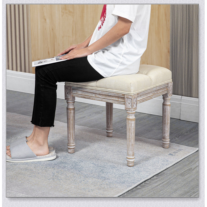 Repose-pieds 16 po, repose-pieds capitonné avec siège rembourré, pieds rustiques en bois 16 po