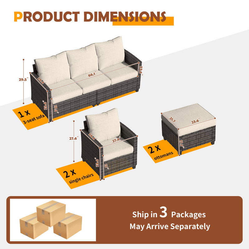 Ensemble de conversation d'extérieur pour 5 personnes avec coussins Mashawna, Structure grise / coussin beige