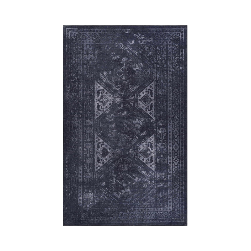 Area Rug 5x8, Washable Rug, Low-Pile, Non-Slip, Non-Shedding, Foldable, Kid & Pet Friendly - Area Rugs for living room, bedroom, kitchen (Black/Gray, 5' x 8')