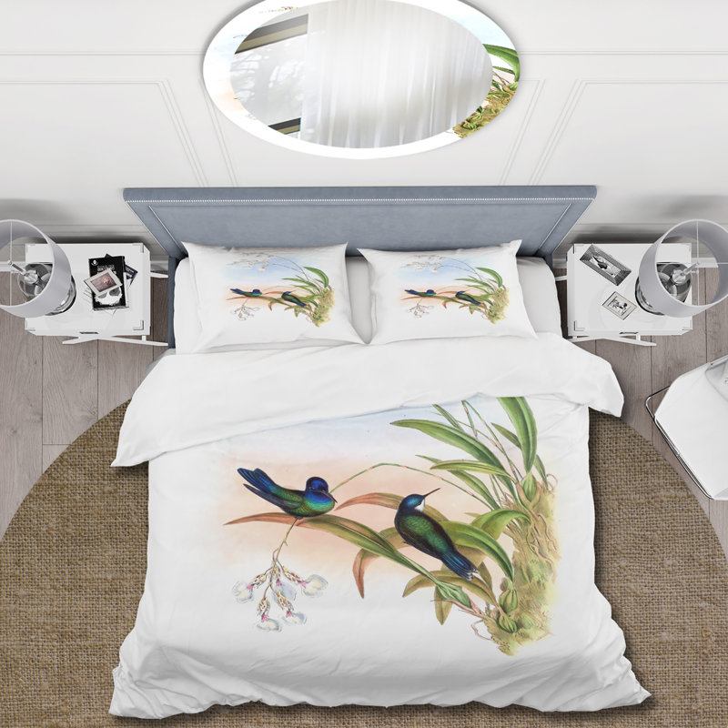 Vintage Hummingbird III - Ensemble de housse de couette traditionnel - Microfibre de polyester