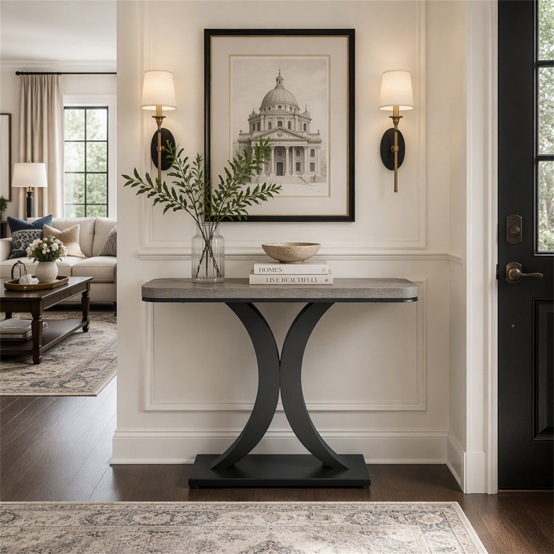 Console de 101,6 cm (40 po), table d'entrée étroite avec piètement géométrique, Gris