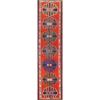 Tapis de couloir oriental en soie fait à la main 3 x 14 po Anatolian