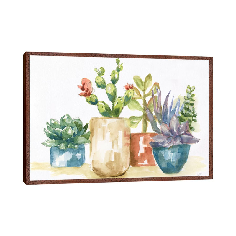 Summer Succulents I - Painting on Canvas, 66.04 cm H x 45.72 cm W, Classic Brown Wood Framed