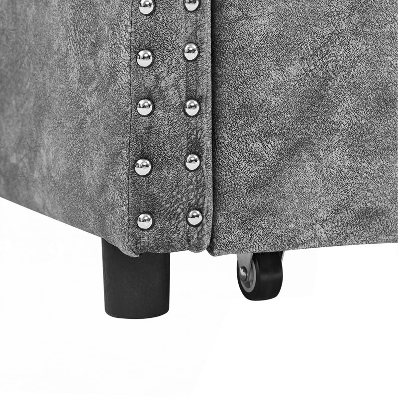 Twin Size Daybed With Drawers Upholstered Tufted Sofa Bed, With Button On Back And Copper Nail On Waved Shape Arms, Grey  (81.5''X4''x30.5'')