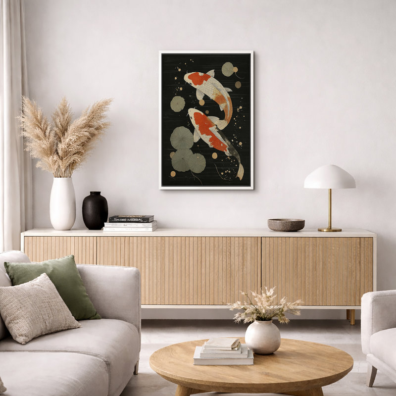 «Japanese Koi Pond», impression sur toile, impression sur toile encadrée, H 24 po x l 16 po x P 1,5 po, Cadre blanc