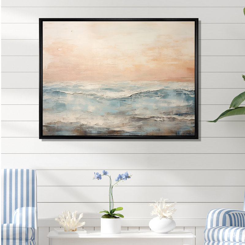 Ranieri - plage et océan, art mural sur toile, H 12 po x l 20 po x P 1 po, Cadre flottant noir