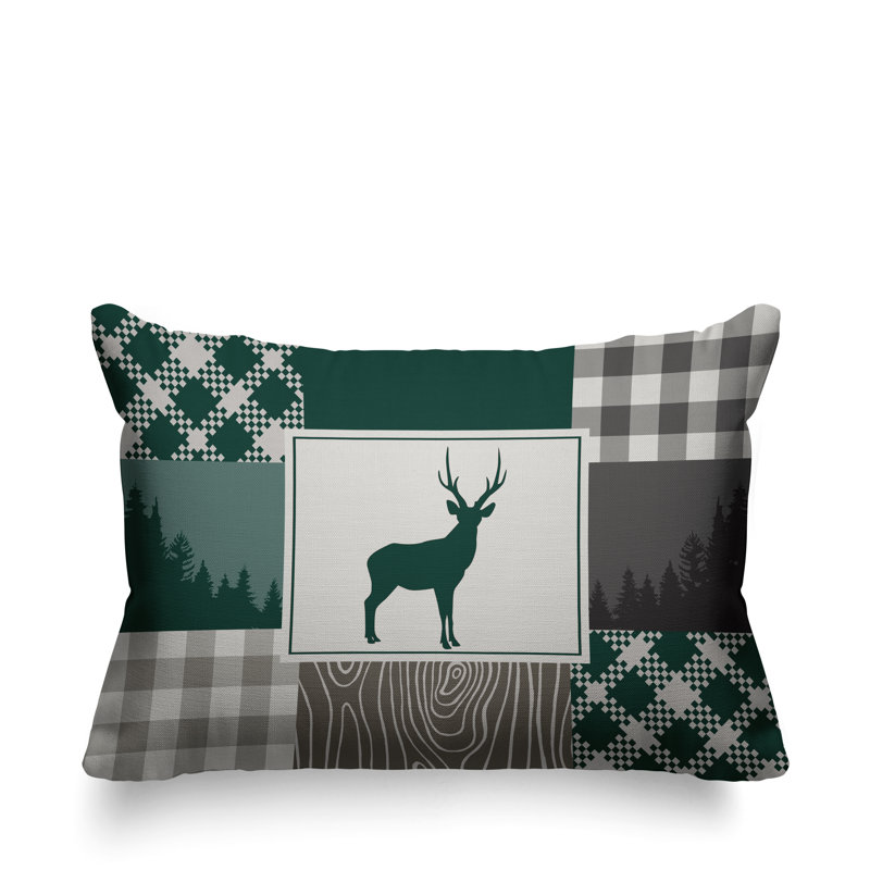 Coussin intérieur / extérieur Range Trees Cabin, Émeraude, 14 po x 20 po, Rectangle