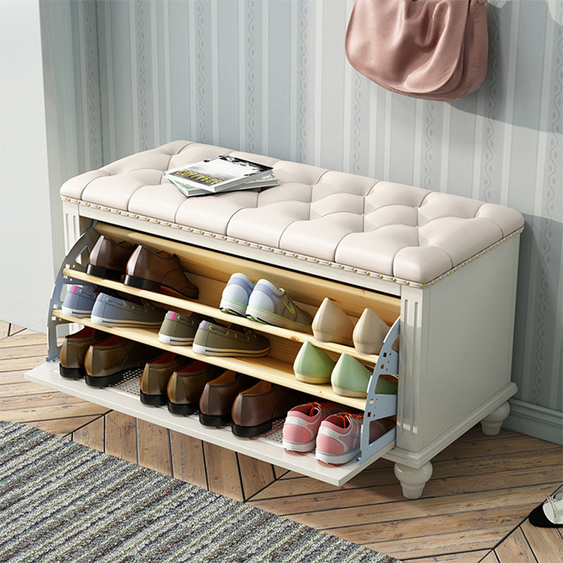 Banc rembourré blanc en bois massif, H 19,69 po x l 34,65 po x P 14,96 po