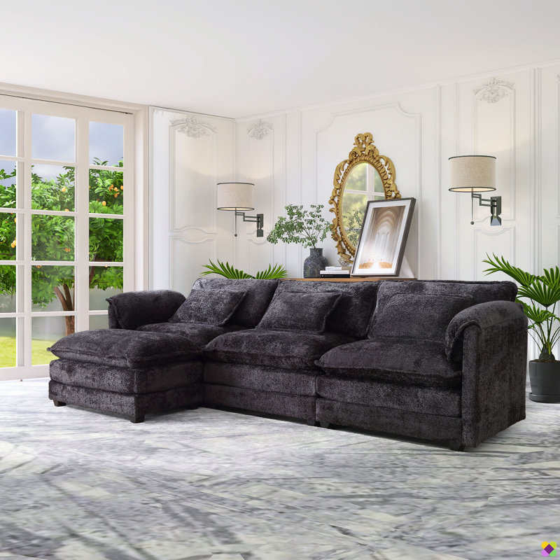 Canapé modulaire en forme de L de 112 po avec repose-pieds et mousse à mémoire de forme Millan, Boucle verte