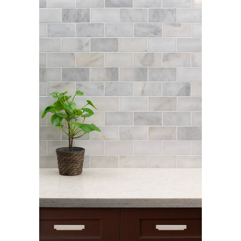 Iona Mist Subway 3 in. x 6 in. Polished Marble Floor and Wall Tile