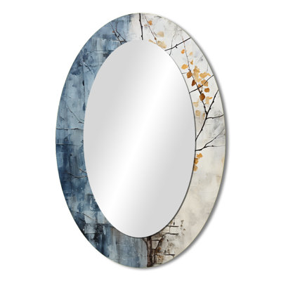 Minimalist Granite Grape Leaves I - Tropical Oval Wall Mirror